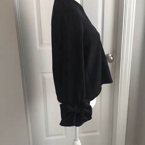 Zara Black V-Neck Top with Bow Details at Wrists